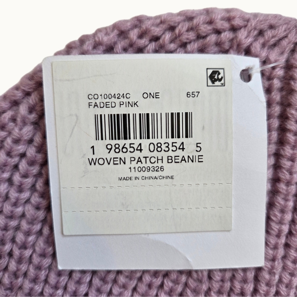 NWT Coach Faded Pink Ribbed Knit Beanie with Woven Logo Patch - Picture 4 of 5